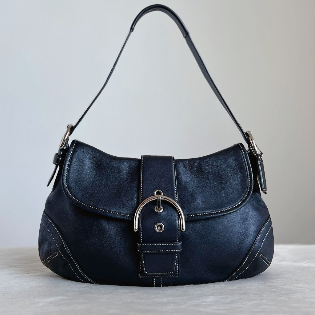 Coach Black Leather Front Buckle Shoulder Bag