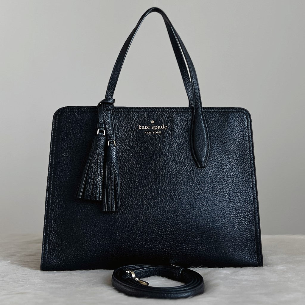 Kate Spade Black Leather Tassel Charm Career 2 Way Shoulder Bag Like New