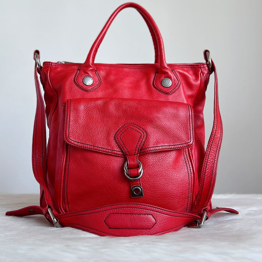 Marc Jacobs Red Leather Front Buckle Detail 2 Way Shoulder Bag