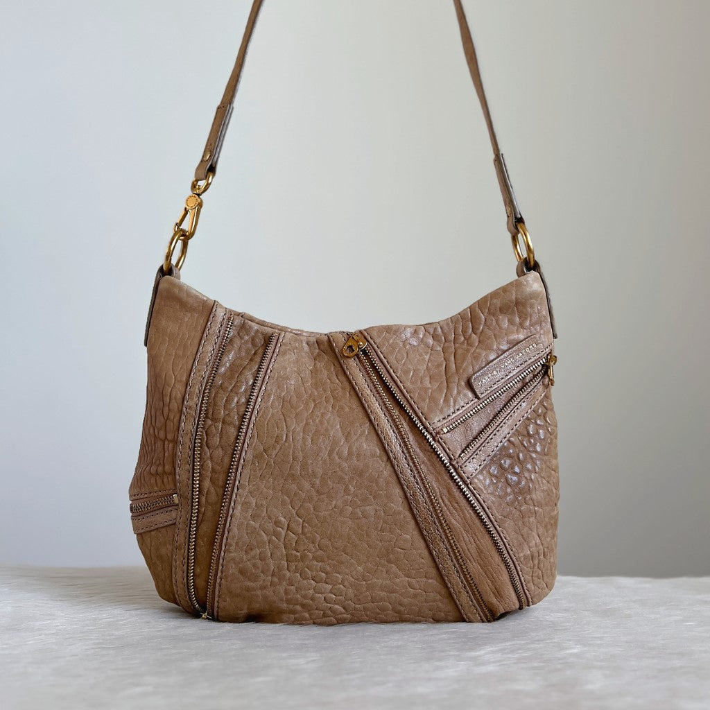 Marc Jacobs Mocha Leather Front Zip Detail Crossbody Shoulder Bag