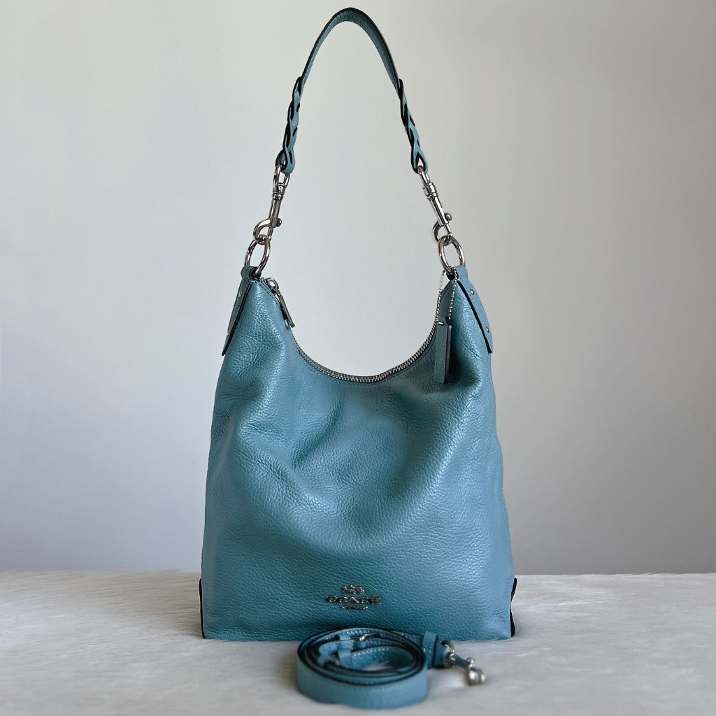 Coach Teal Leather Slouchy Bucket 2 Way Shoulder Bag Like New