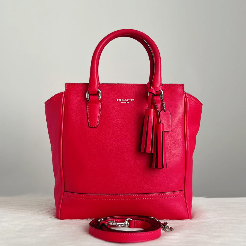 Coach Fuchsia Leather Tassel Charm 2 Way Shoulder Bag Excellent