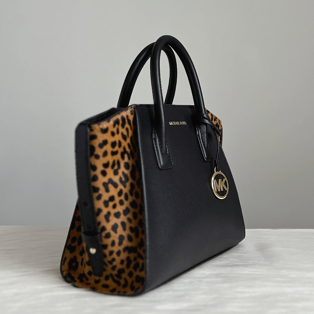 Michael Kors Black Leather Leopard Patchwork 2 Way Shoulder Bag Like New