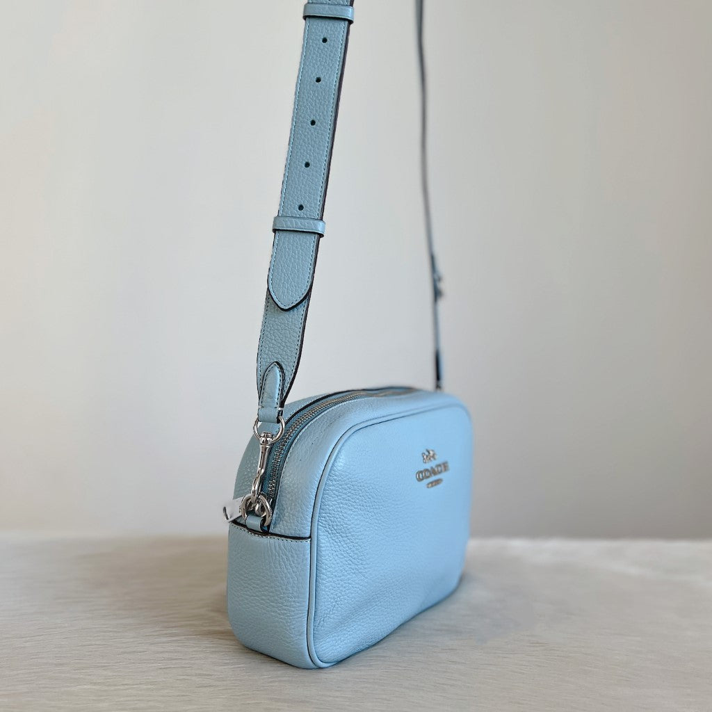 Coach Light Blue Leather Camera Crossbody Shoulder Bag Excellent