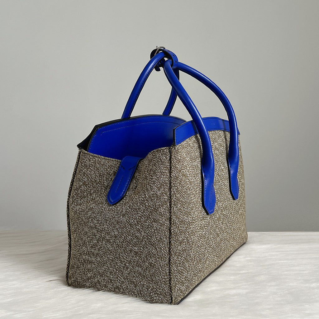 Bally Blue Leather Canvas Signature Sommet Tote Bag Like New
