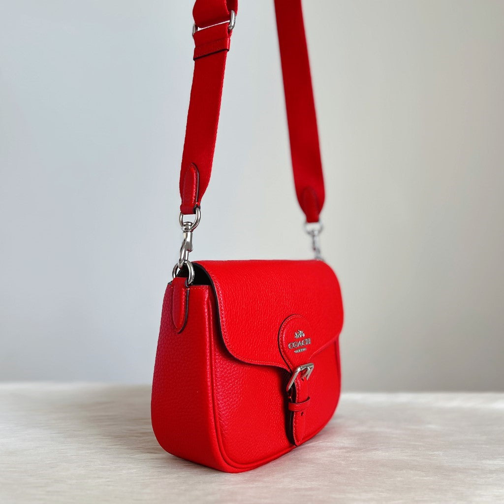 Coach Red Leather Buckle Detail Crossbody Shoulder Bag Like New