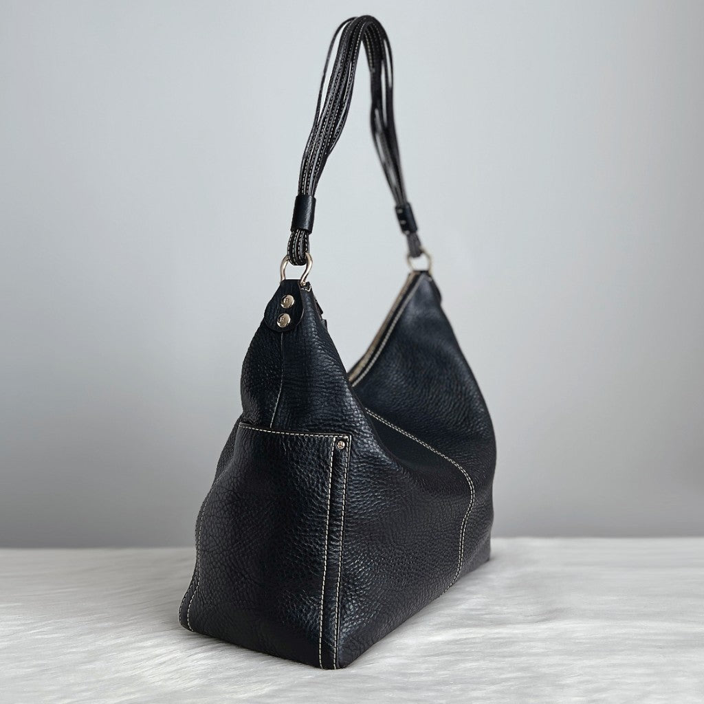 Kate Spade Black Leather Slouchy Tassel Charm 2 Way Shoulder Bag Like New