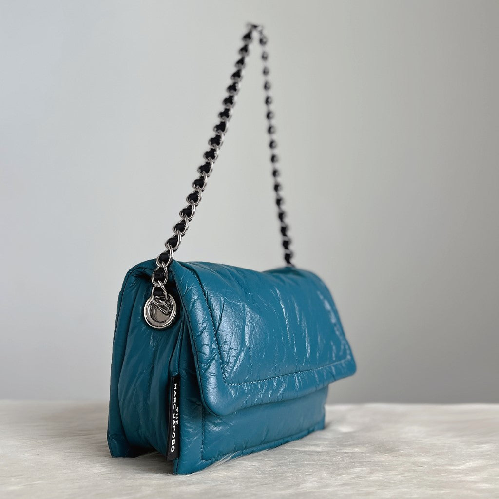 Marc Jacobs Teal Leather Chain Detail 2 Way Shoulder Bag Excellent