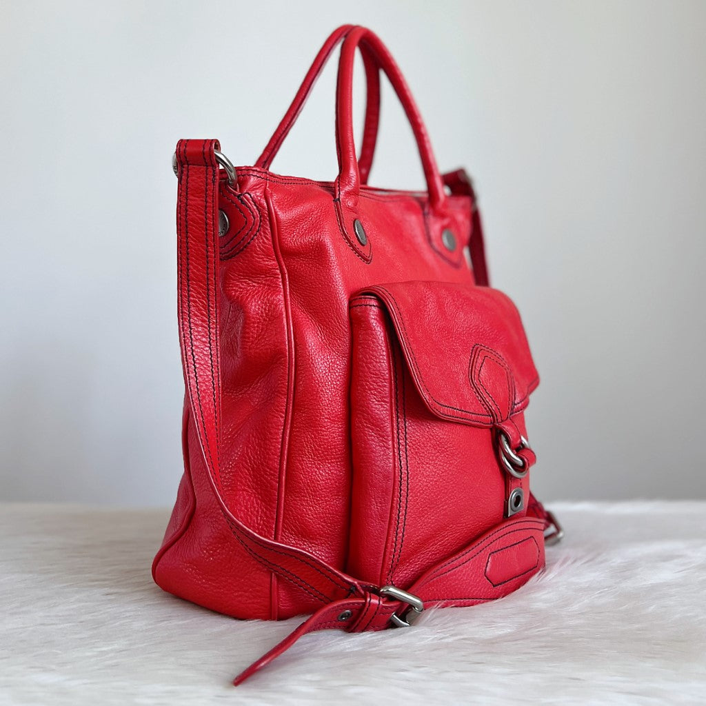 Marc Jacobs Red Leather Front Buckle Detail 2 Way Shoulder Bag