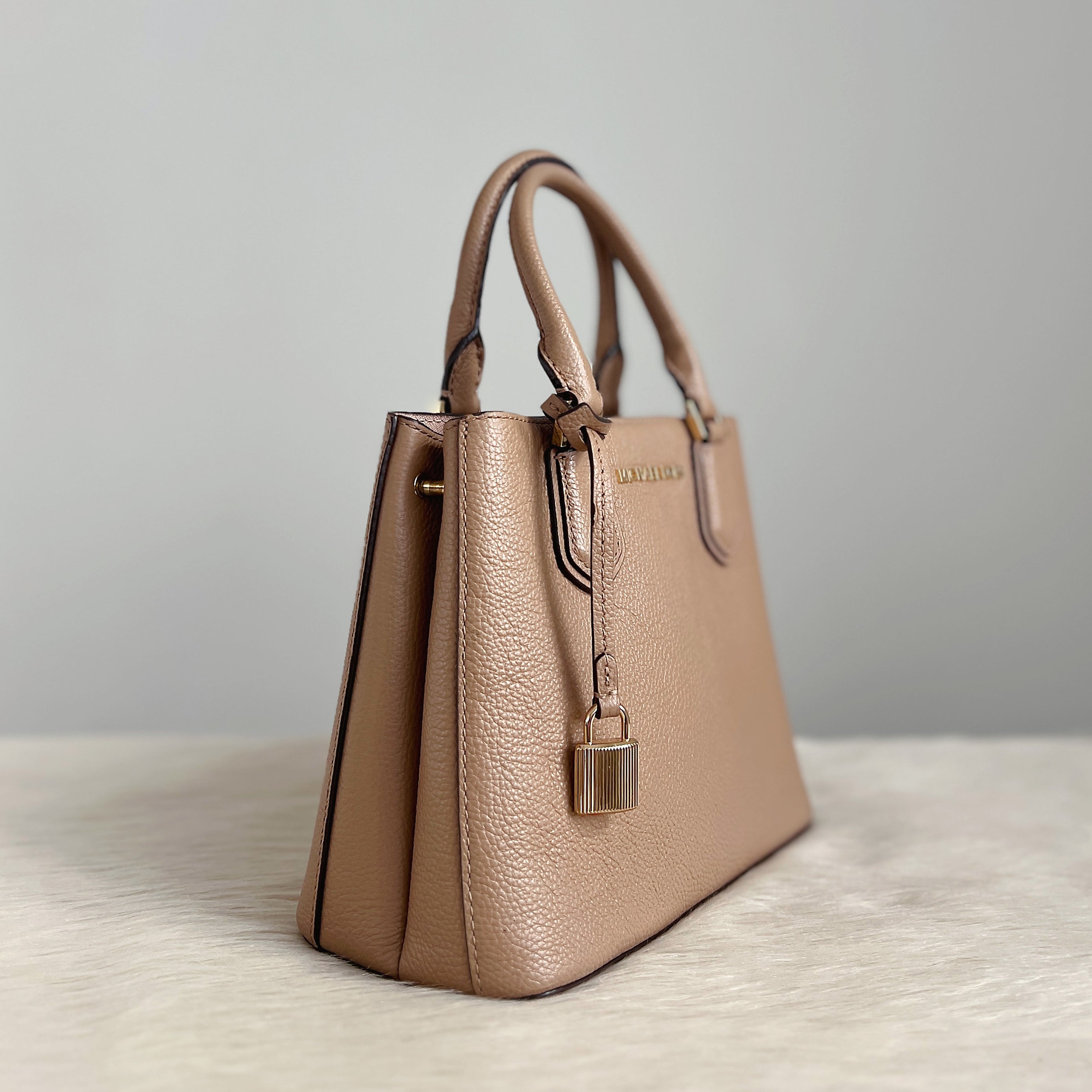 Michael Kors Mocha Leather Triple Compartment 2 Way Shoulder Bag