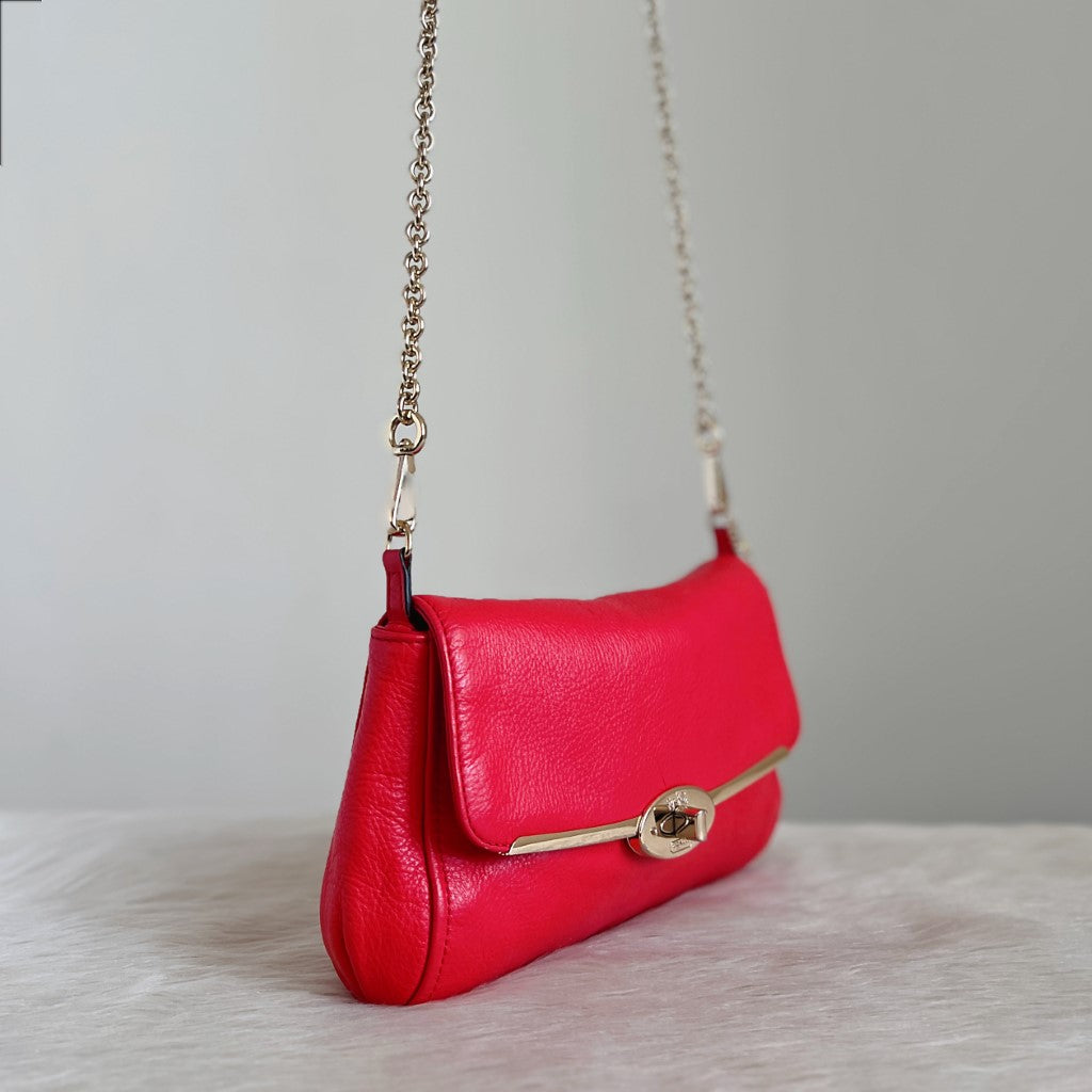 Coach Strawberry Leather Chain Detail Crossbody Shoulder Bag