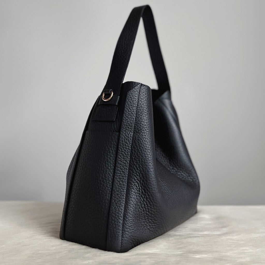 Furla Black Leather Front Logo Slouchy 2 Way Shoulder Bag Like New