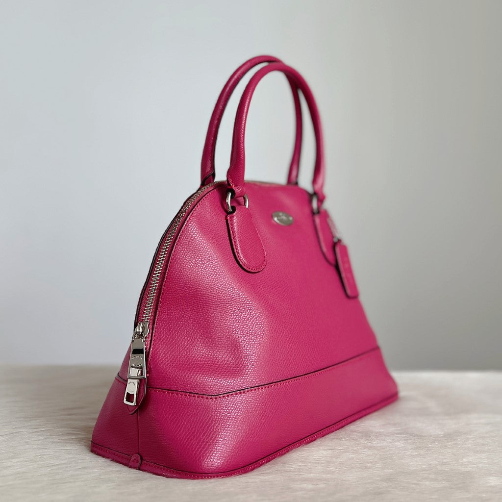 Coach Fuchsia Leather Front Logo 2 Way Shoulder Bag Excellent