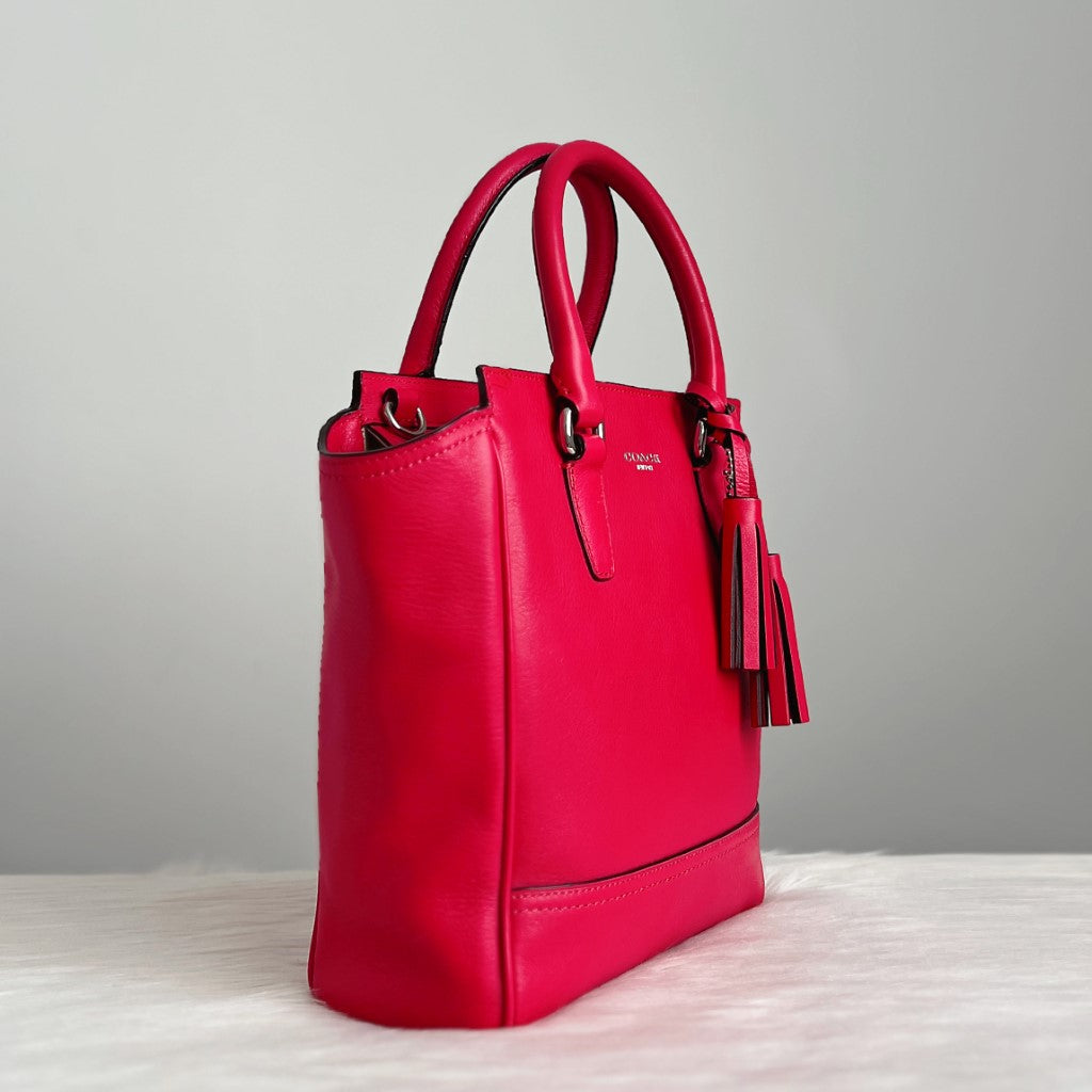 Coach Fuchsia Leather Tassel Charm 2 Way Shoulder Bag Excellent