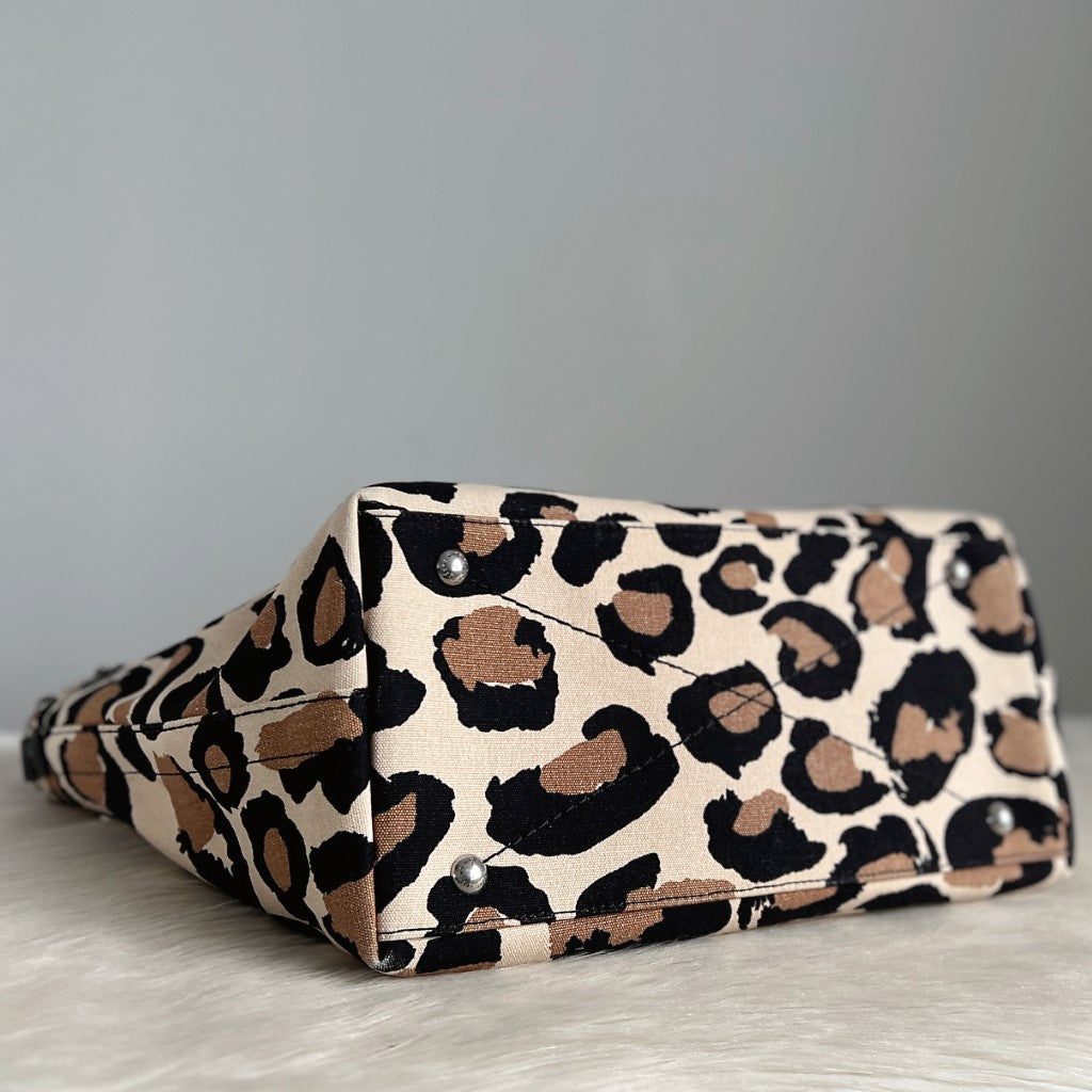 Marc Jacobs Leopard Print Canvas Studded Oversized Weekend Shoulder Bag Excellent