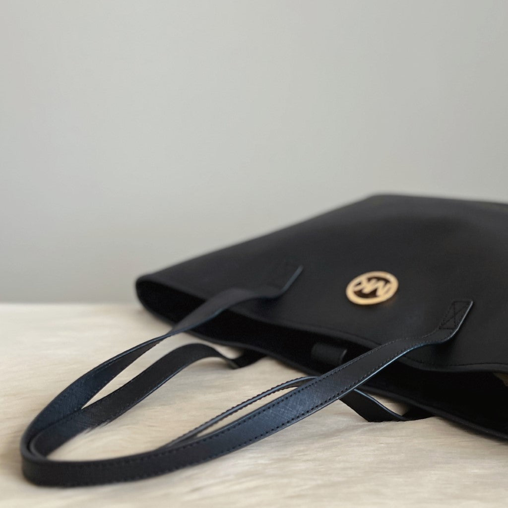 Michael Kors Black Leather MK Logo Large Shoulder Bag Excellent