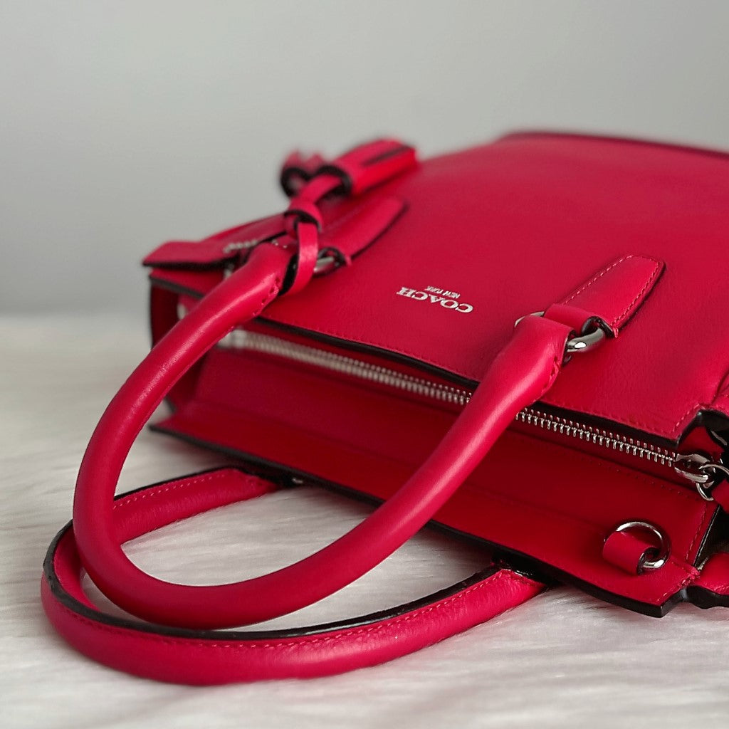 Coach Fuchsia Leather Tassel Charm 2 Way Shoulder Bag Excellent