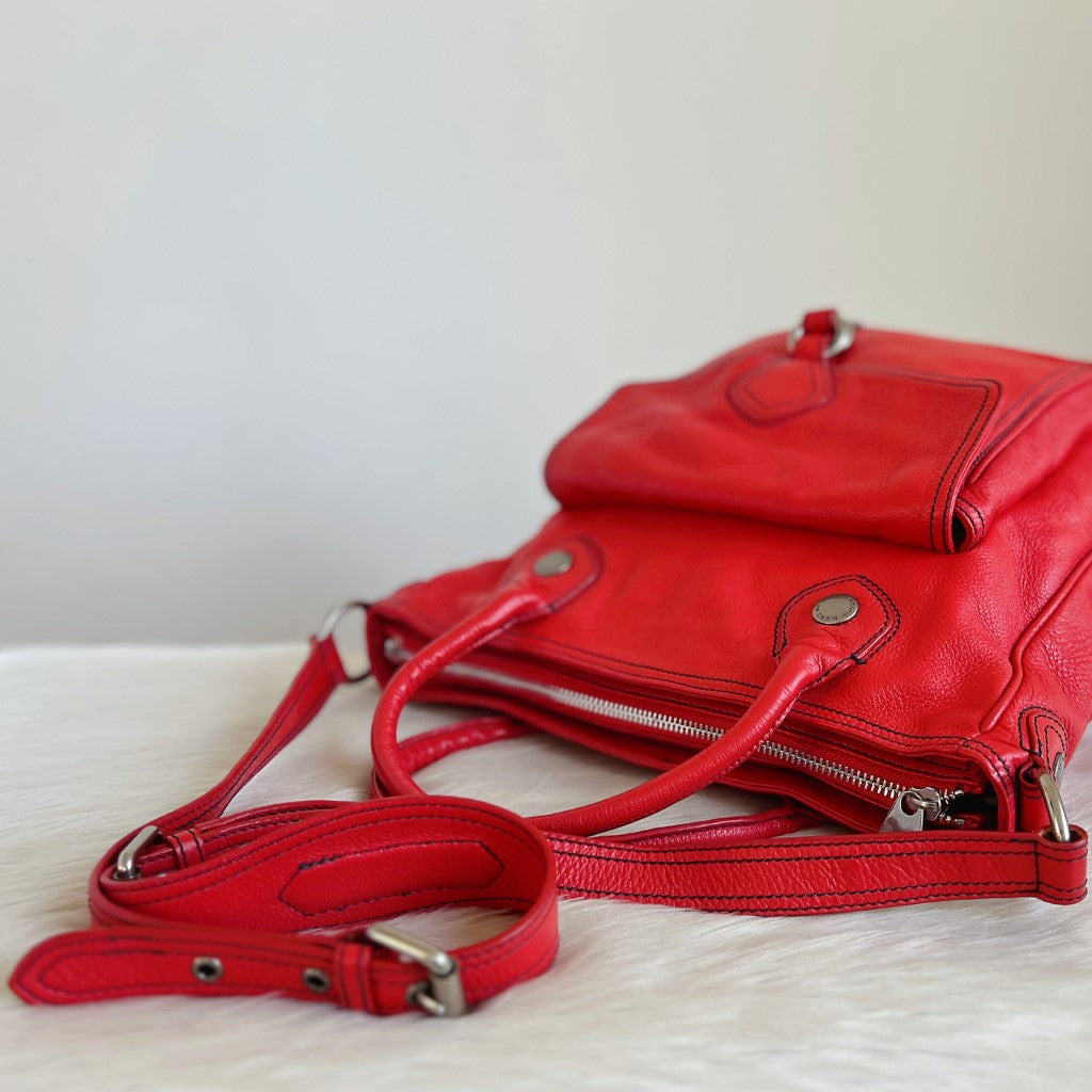 Marc Jacobs Red Leather Front Buckle Detail 2 Way Shoulder Bag