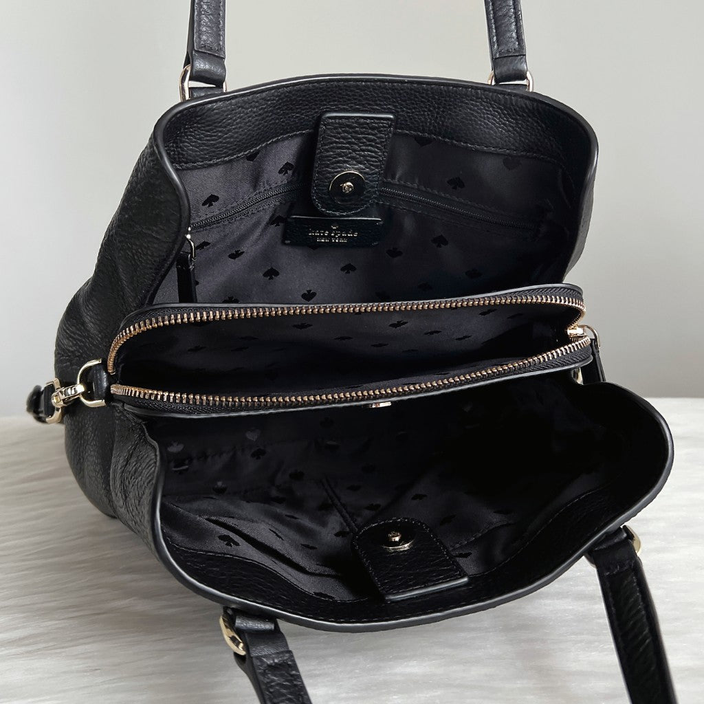 Kate Spade Black Leather Triple Compartment 2 Way Shoulder Bag Excellent