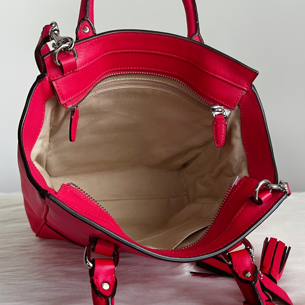 Coach Fuchsia Leather Tassel Charm 2 Way Shoulder Bag Excellent