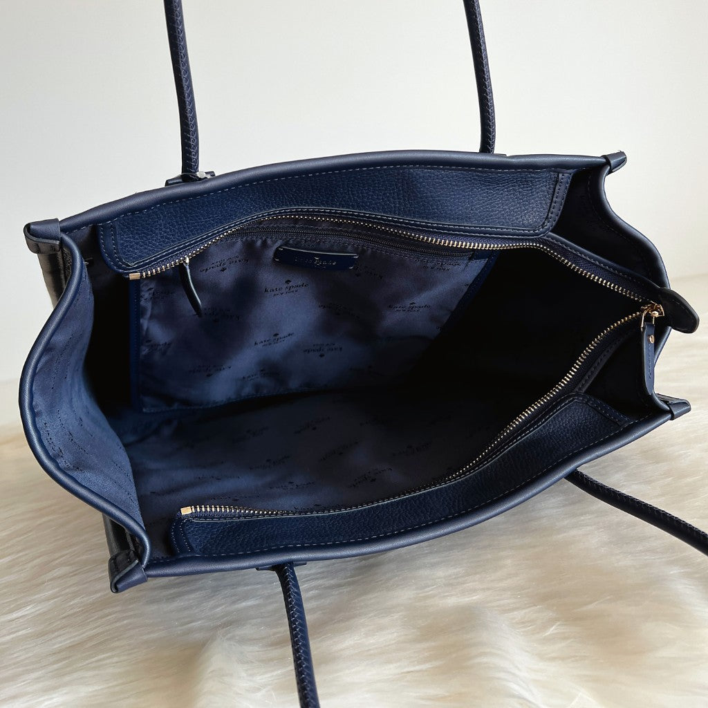 Kate Spade Navy Leather Christmas Holiday Book Tote Shoulder Bag New with Tags