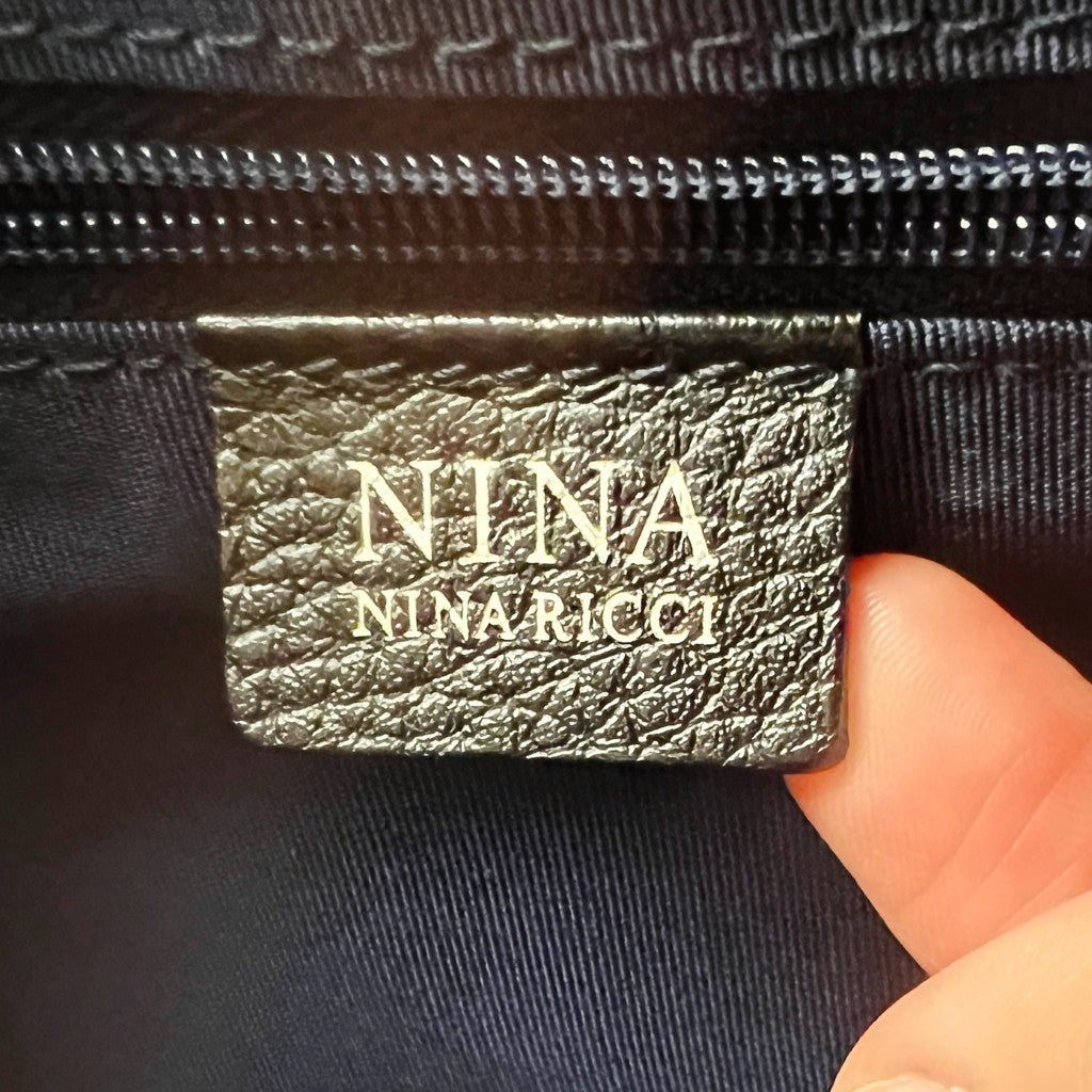 Nina Ricci Black Leather Double Compartment Career Shoulder Bag Like New