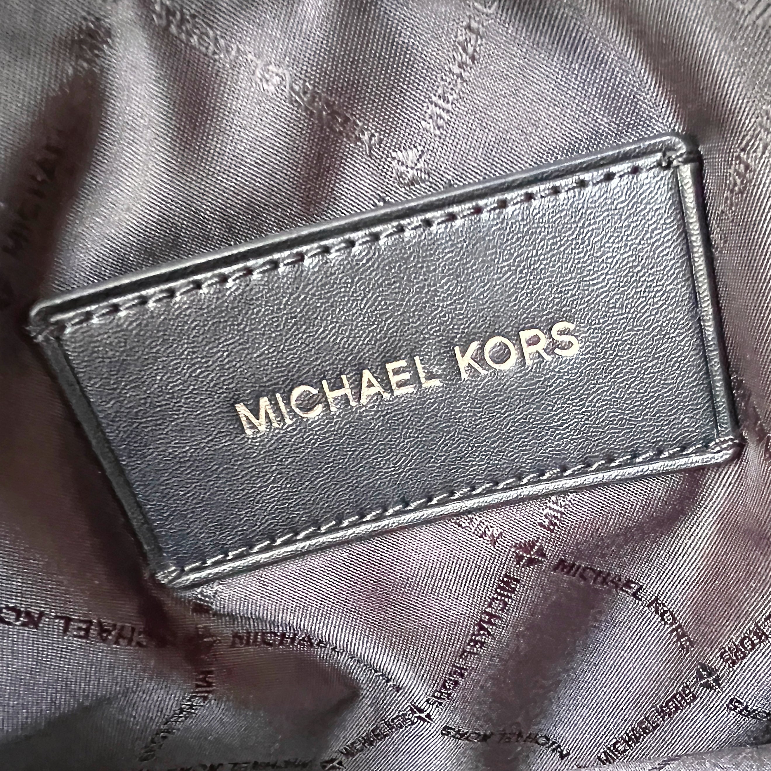 Michael Kors Black Leather Monogram Camera Crossbody Shoulder Bag Excellent