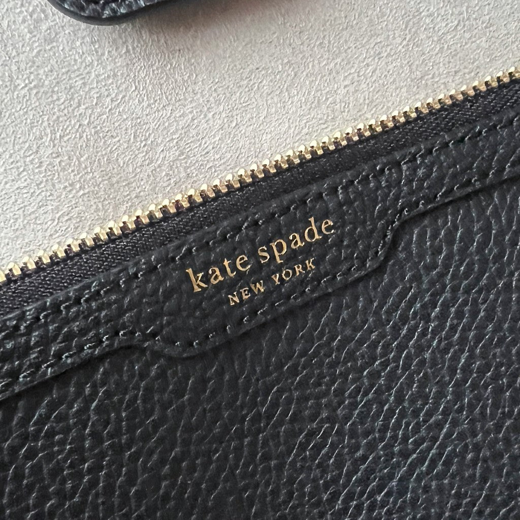 Kate Spade Black Leather Front Logo Carryall Large Shoulder Bag Like New