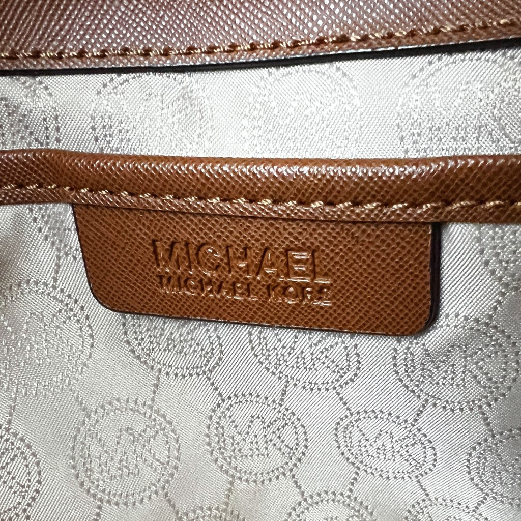 Michael Kors Caramel Leather Front Logo Career2 Way Shoulder Excellent