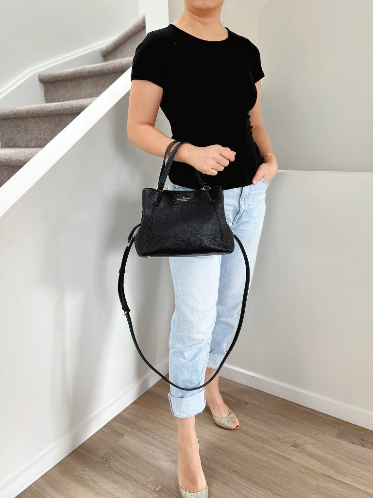 Kate Spade Black Leather Triple Compartment 2 Way Shoulder Bag Excellent