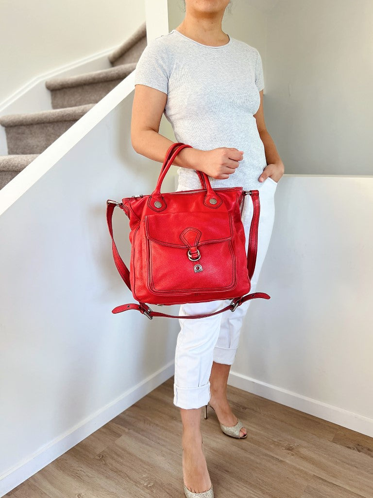 Marc Jacobs Red Leather Front Buckle Detail 2 Way Shoulder Bag