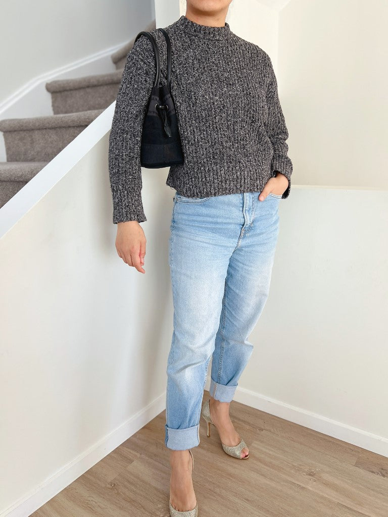 Salvatore Ferragamo Black Leather Denim Drawstring Detail Tote Bag Excellent