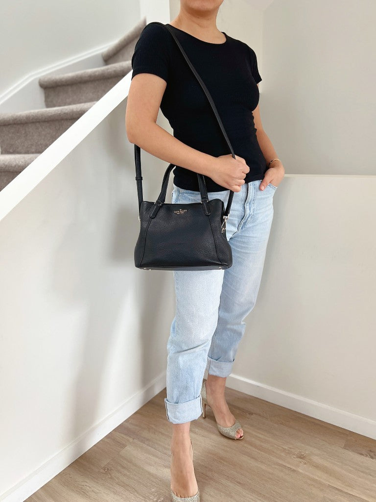 Kate Spade Black Leather Triple Compartment 2 Way Shoulder Bag Excellent