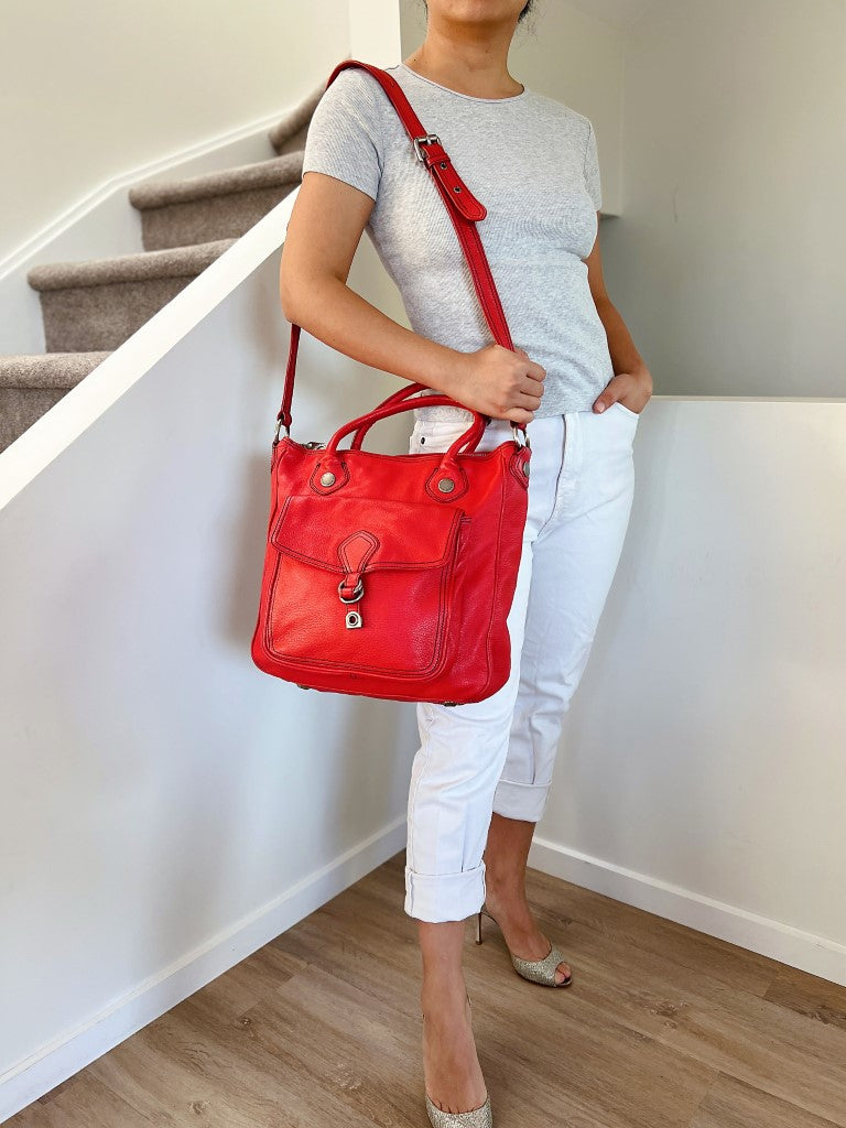 Marc Jacobs Red Leather Front Buckle Detail 2 Way Shoulder Bag