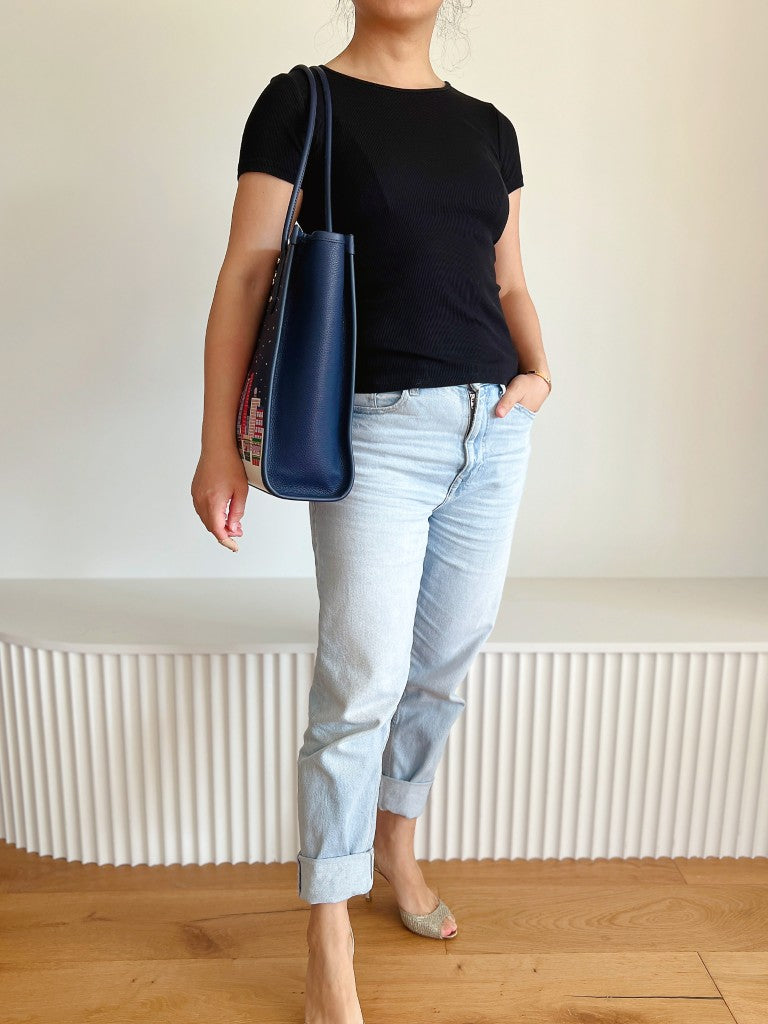 Kate Spade Navy Leather Christmas Holiday Book Tote Shoulder Bag New with Tags