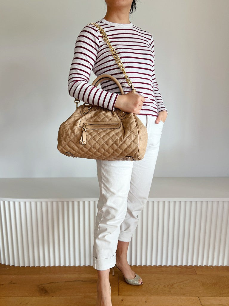 Marc Jacobs Beige Quilted Leather Stam 2 Way Shoulder Bag Like New