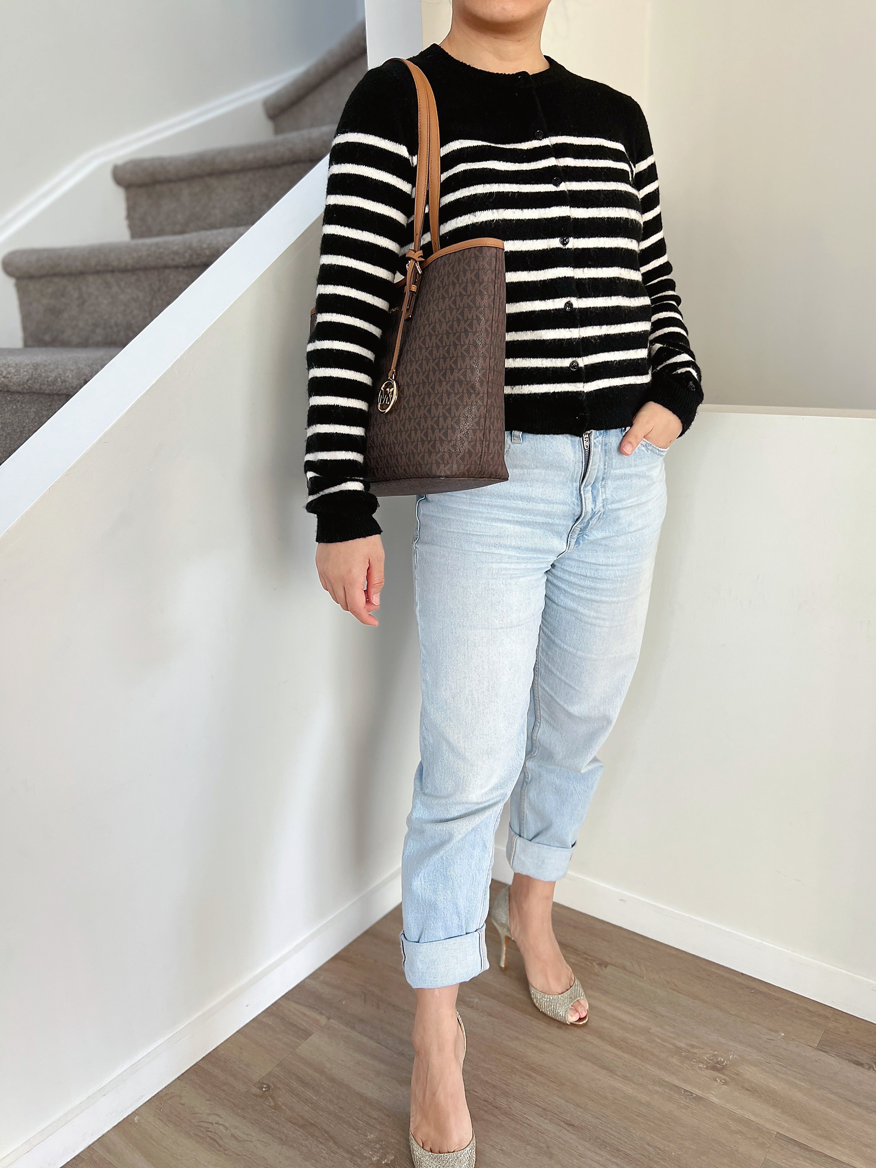 Michael Kors Caramel Leather Monogram MK Charm Shoulder Bag Excellent