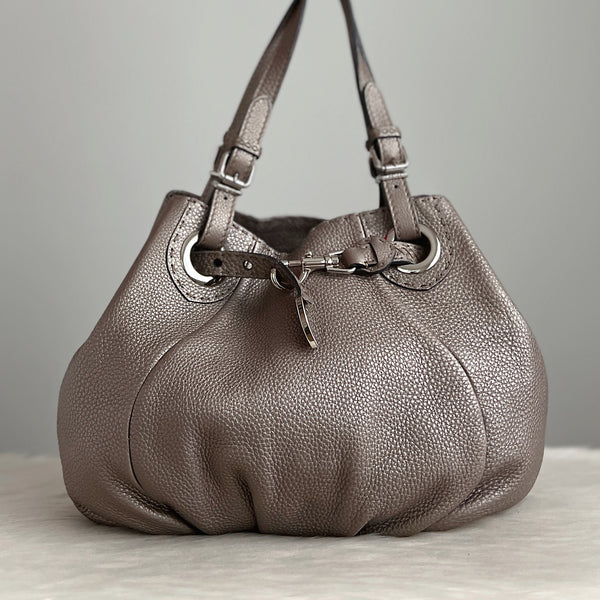 Fendi Metallic Silver Leather Classic Selleria Shoulder Bag