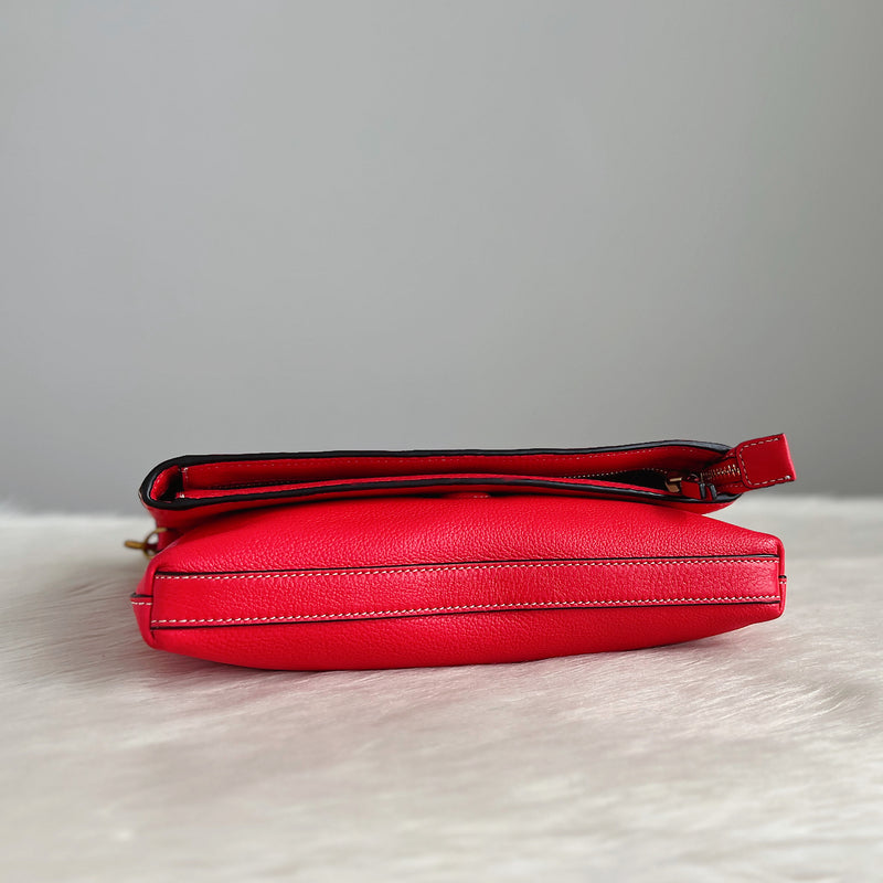 Tory Burch Strawberry Leather Front Logo Crossbody Shoulder Bag Excellent