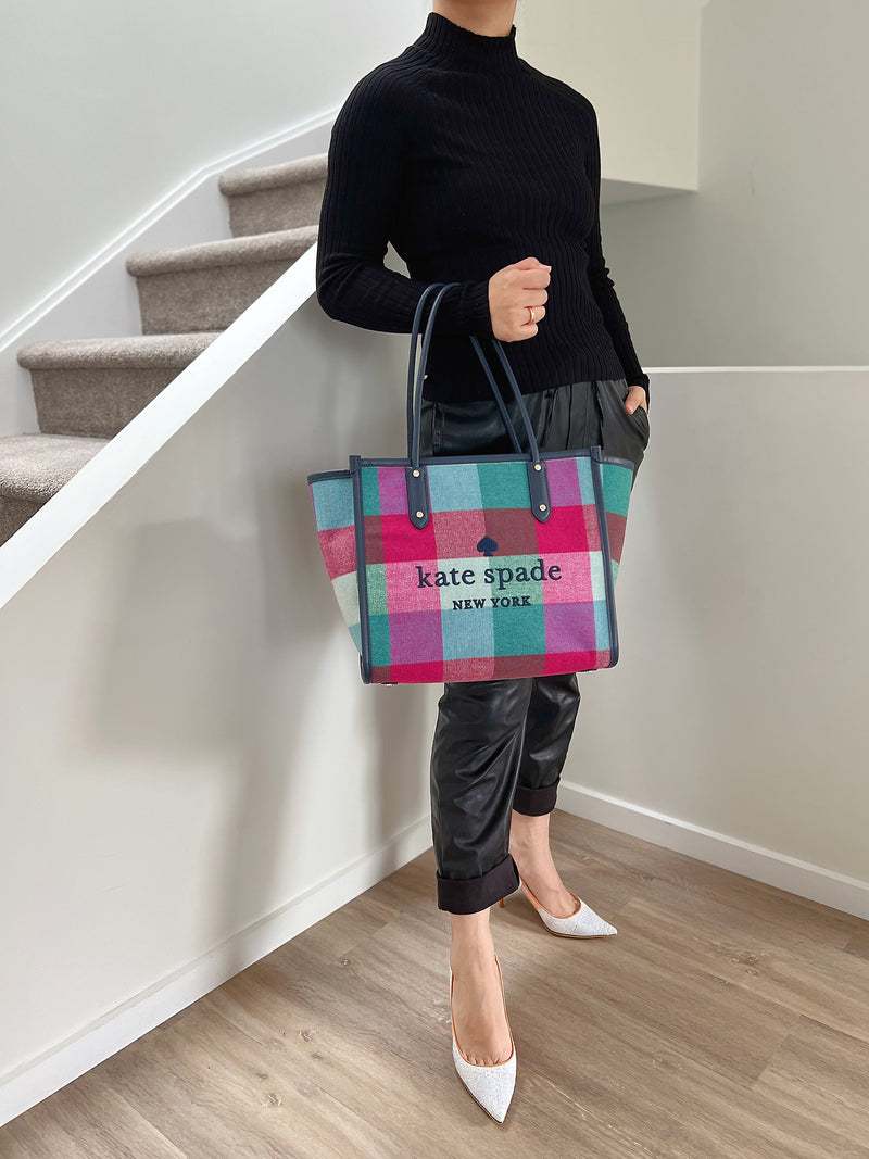 Kate Spade Check Pattern Woollen Shoulder Bag Like New