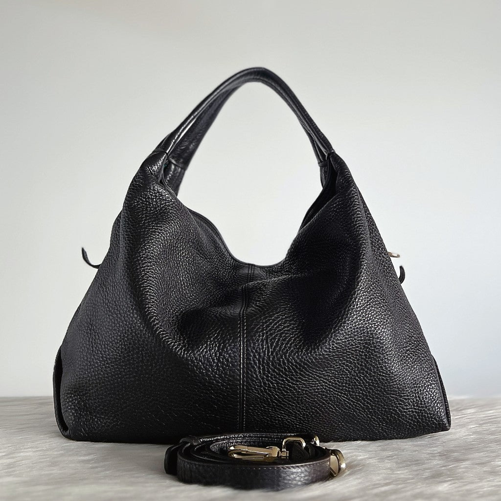 Furla Black Leather Side Zip Detail Slouchy 2 Way Shoulder Bag Excellent