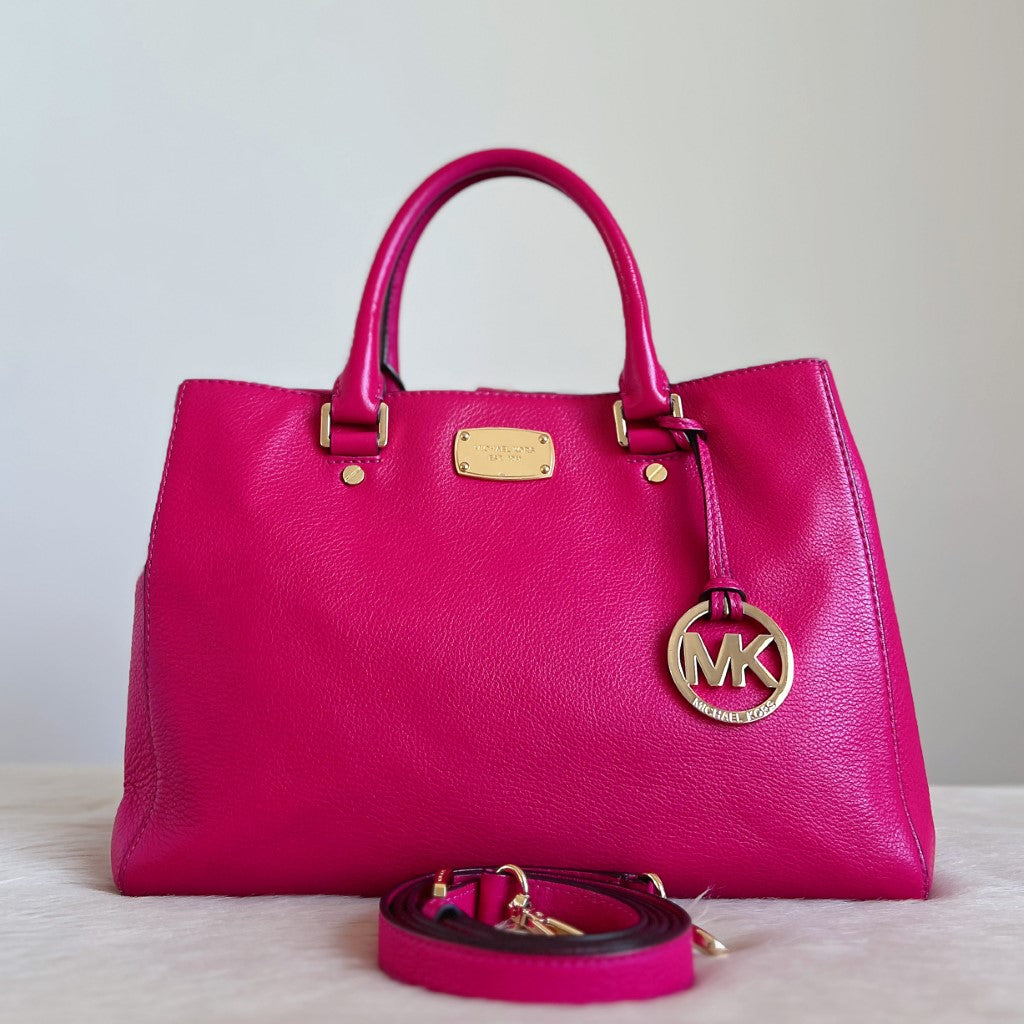 Michael Kors Fuchsia Leather MK Charm Triple Compartment 2 Way Shoulder Bag Excellent