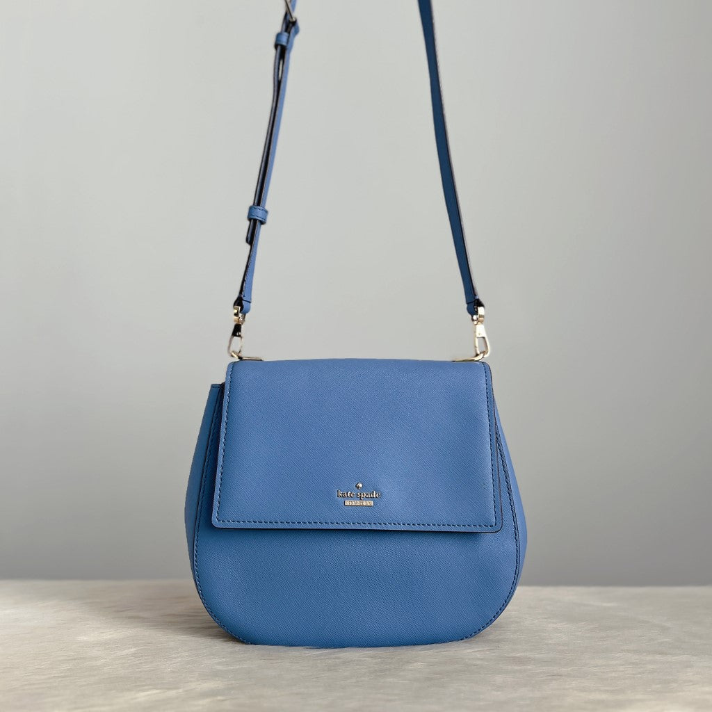 Kate Spade Blue Leather Front Logo Crossbody Shoulder Bag Like New