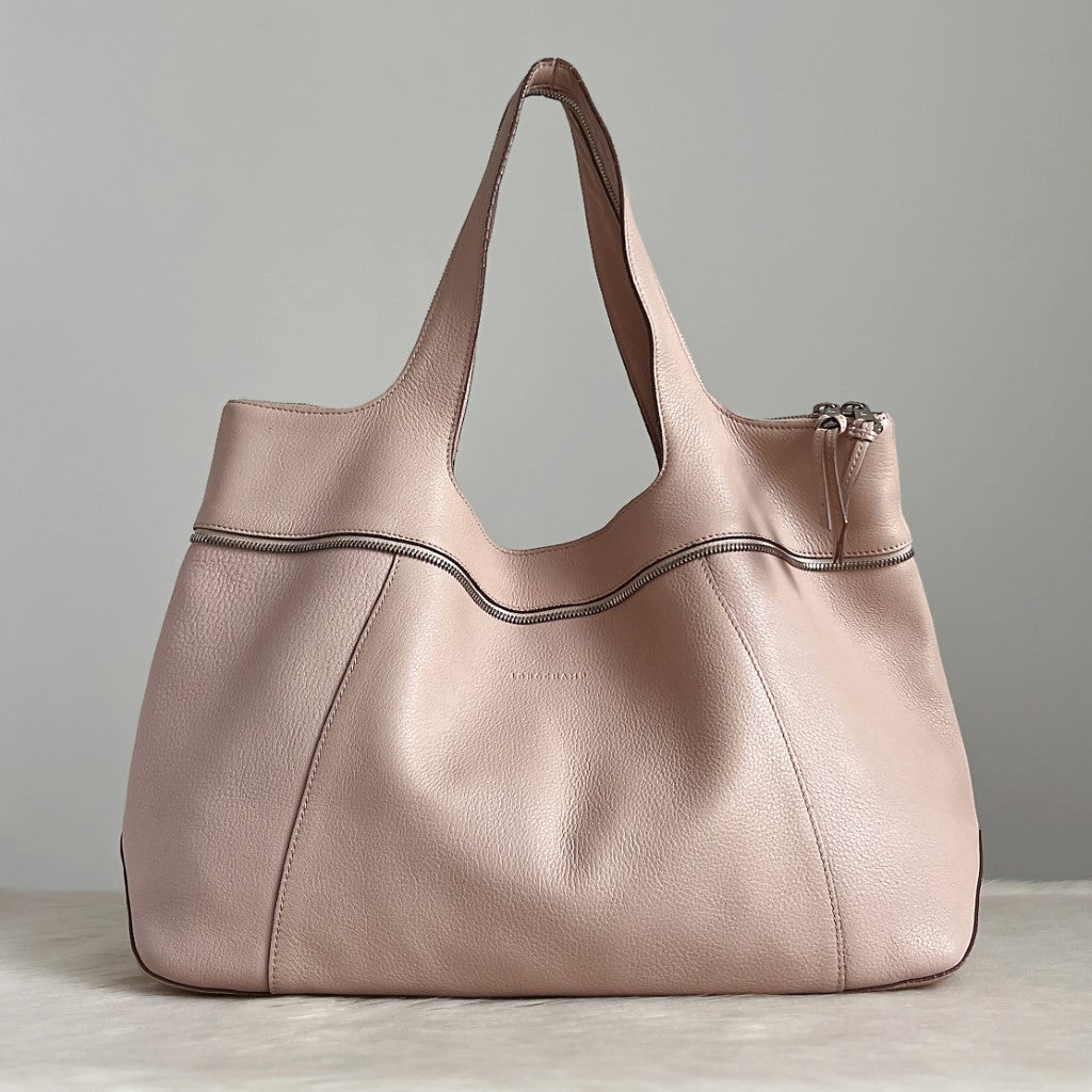 Longchamp Blush Pink Leather Zip Detail Strap Shoulder Bag