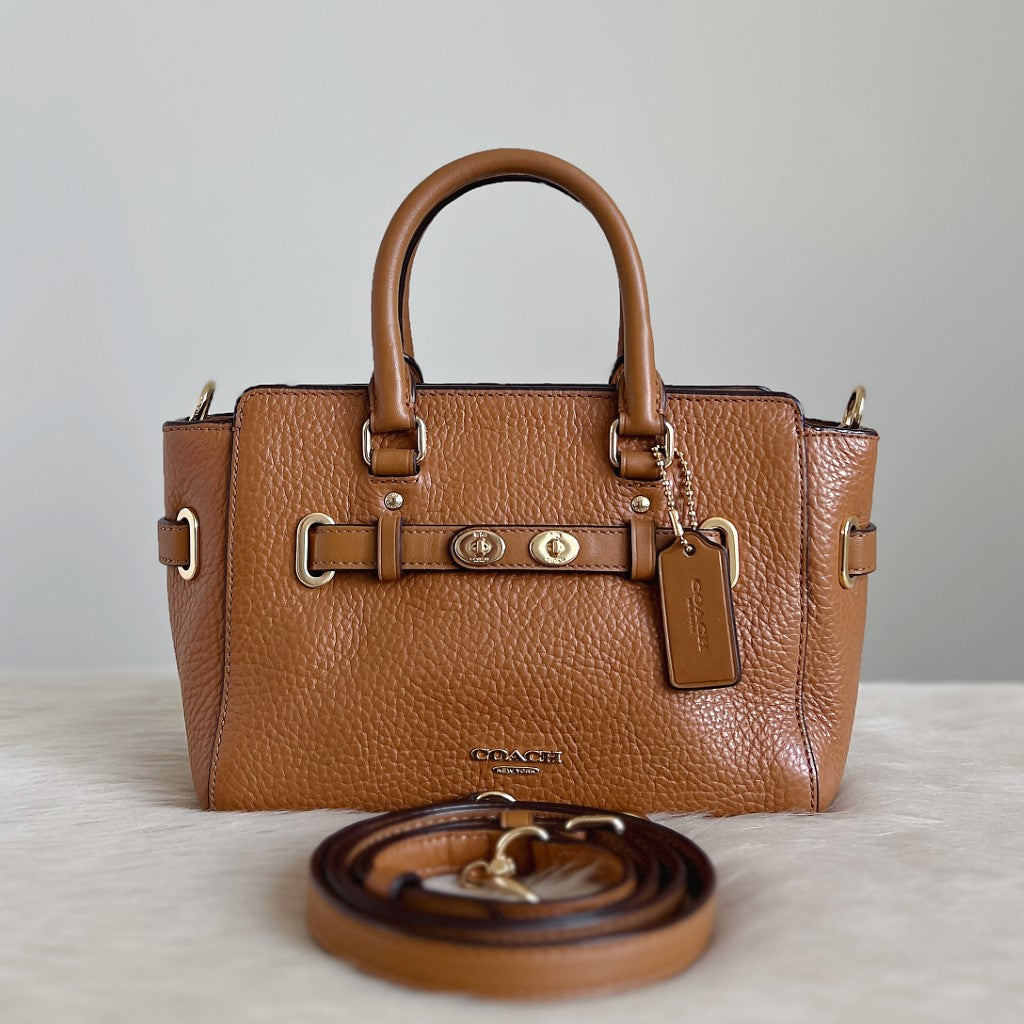 Coach Caramel Plebby Leather Turn Lock Detail 2 Way Shoulder Bag Excellent