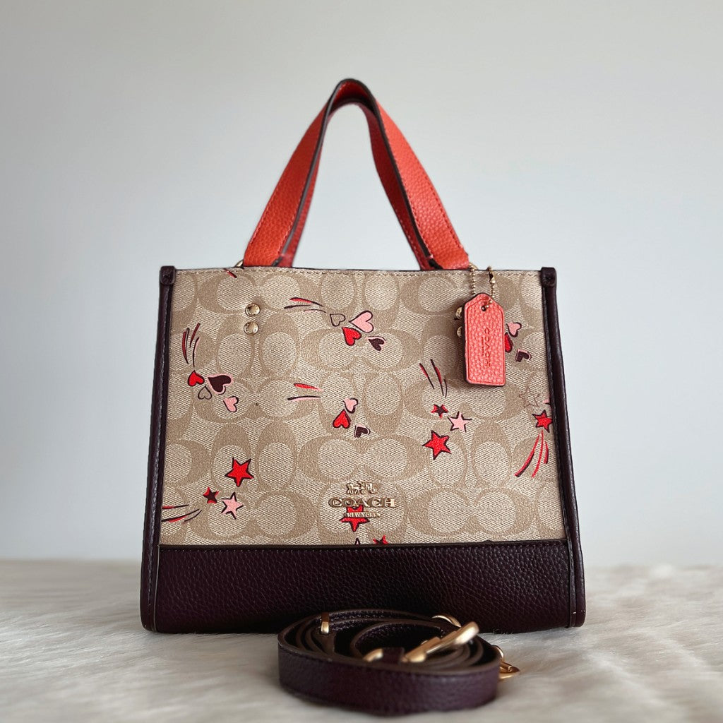 Coach Two Tone Leather Monogram Book Tote 2 Way Shoulder Bag