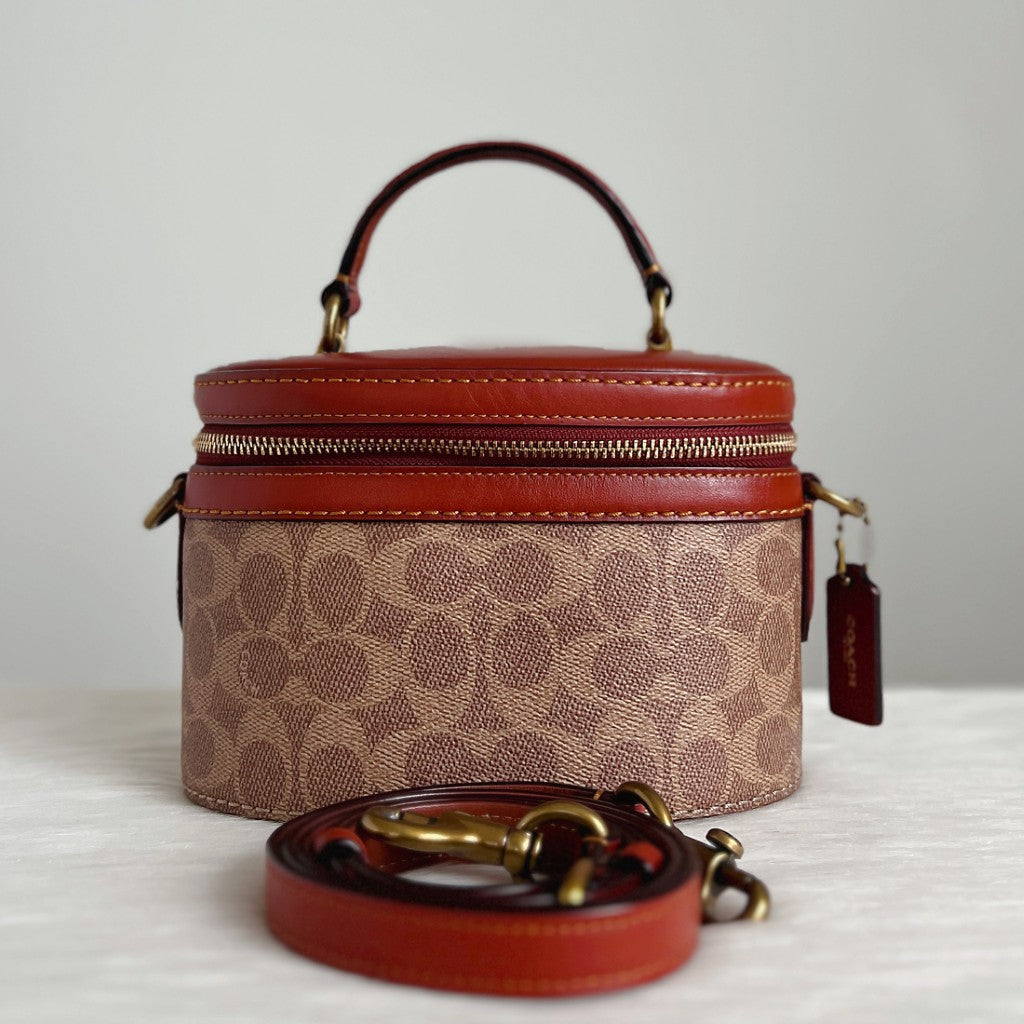 Coach Caramel Leather Monogram Bucket 2 Way Shoulder Bag Like New