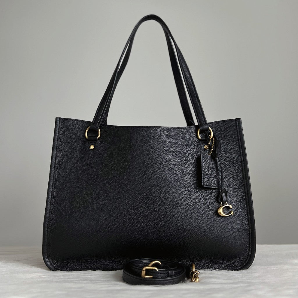 Coach Black Leather Triple Compartment Career 2 Way Shoulder Bag