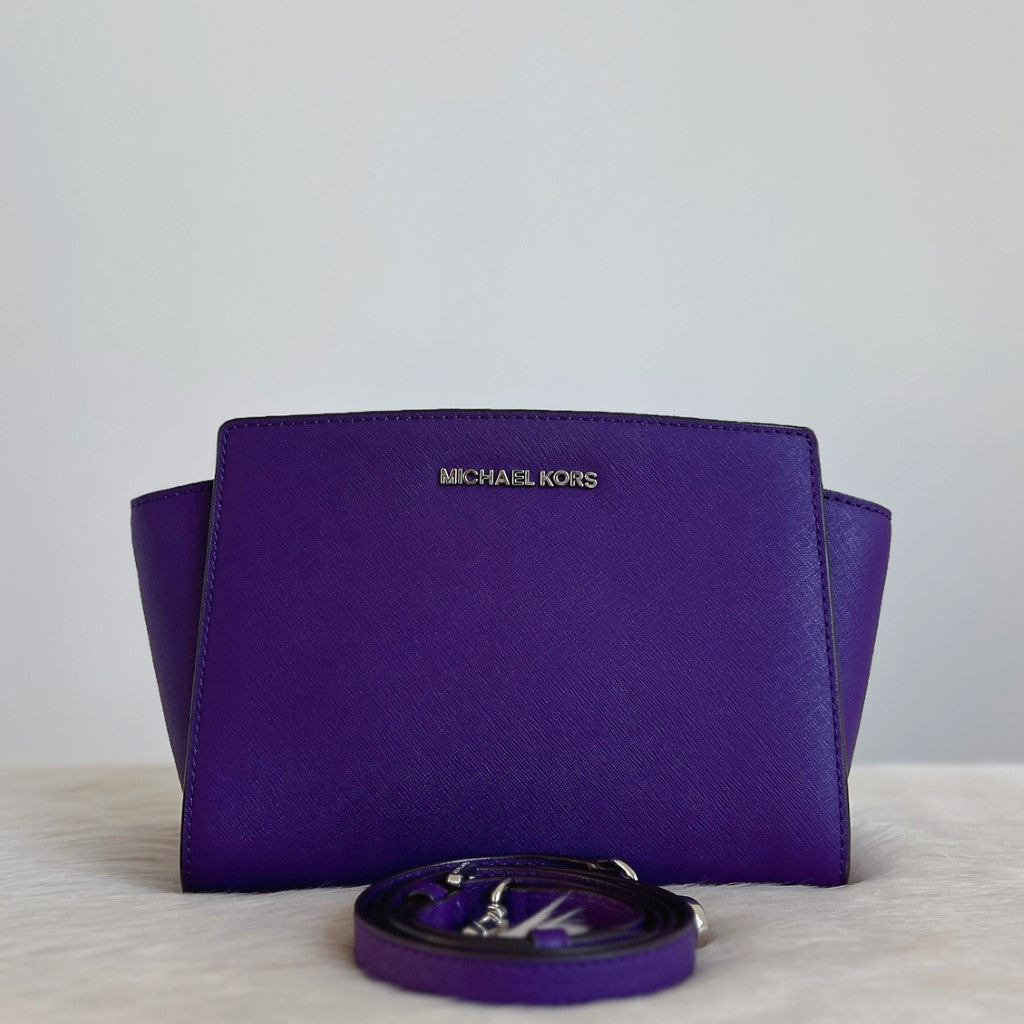 Michael Kors Purple Leather Selma Crossbody Shoulder Bag Excellent