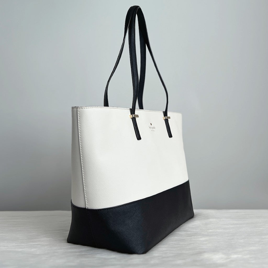 Kate Spade Two Tone Leather Front Logo Carryall Shoulder Bag Excellent